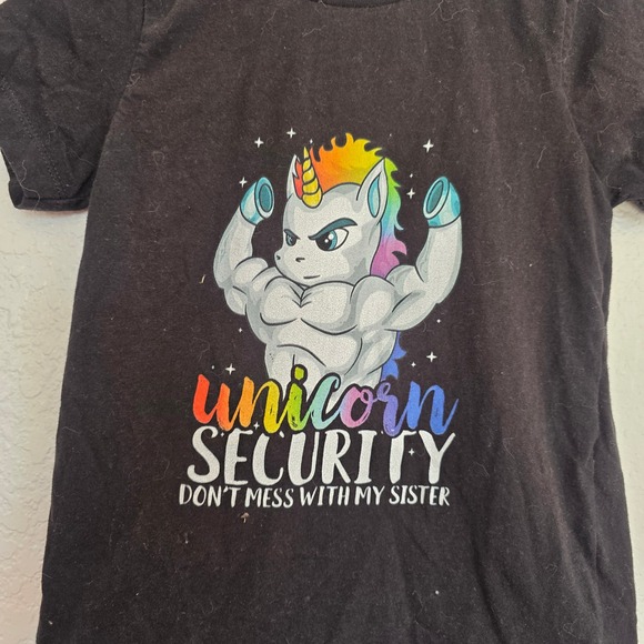 Port & Company Unicorn Security Dont Mess With My Sister Kids T-Shirt Black 4T - Picture 3 of 4